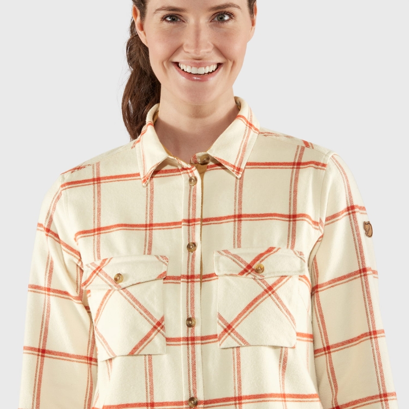 Ovik Twill Shirt LS W, kolor: 113-321 - Chalk White-Cabin Red