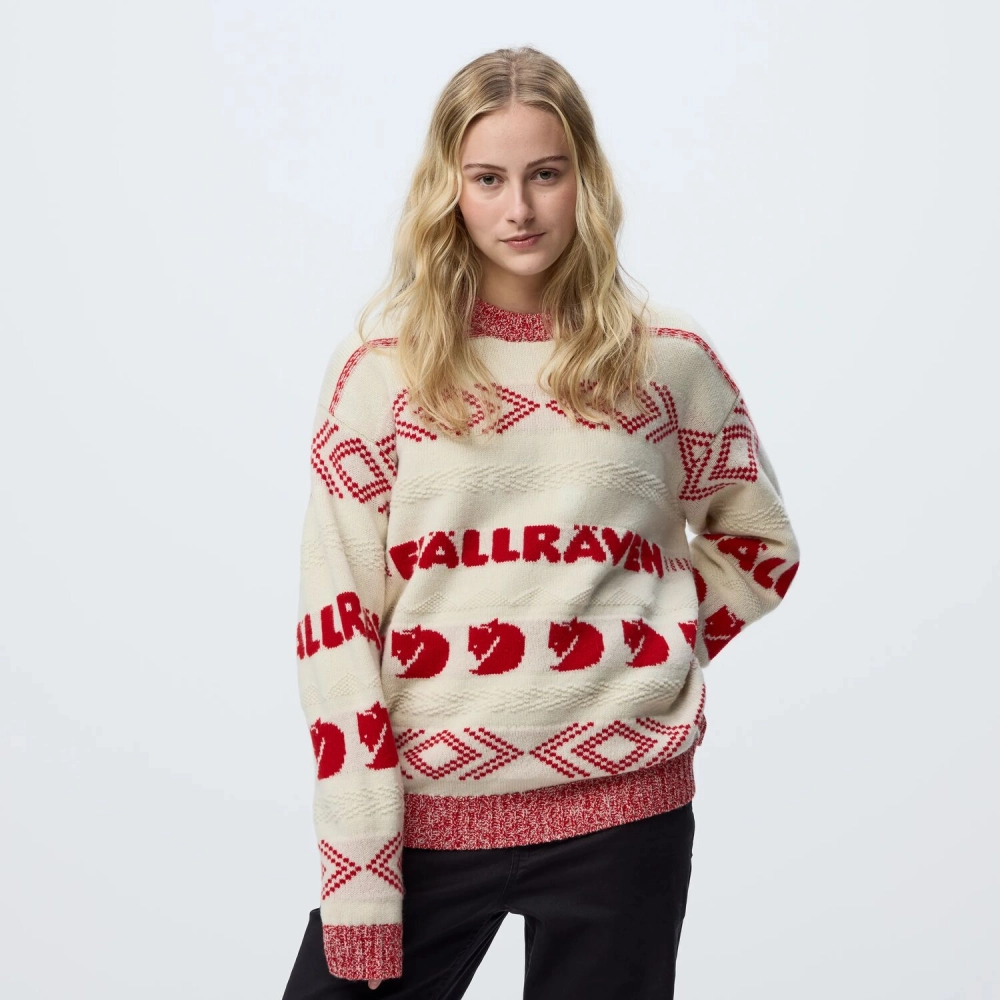 Fjallraven Jacquard Knit W | 113-334 Chalk White/True Red -3