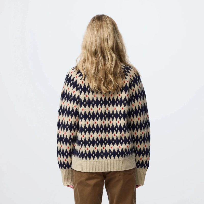 Ovik Jacquard Knit W | 191-555 Light Beige/Dark Navy -4