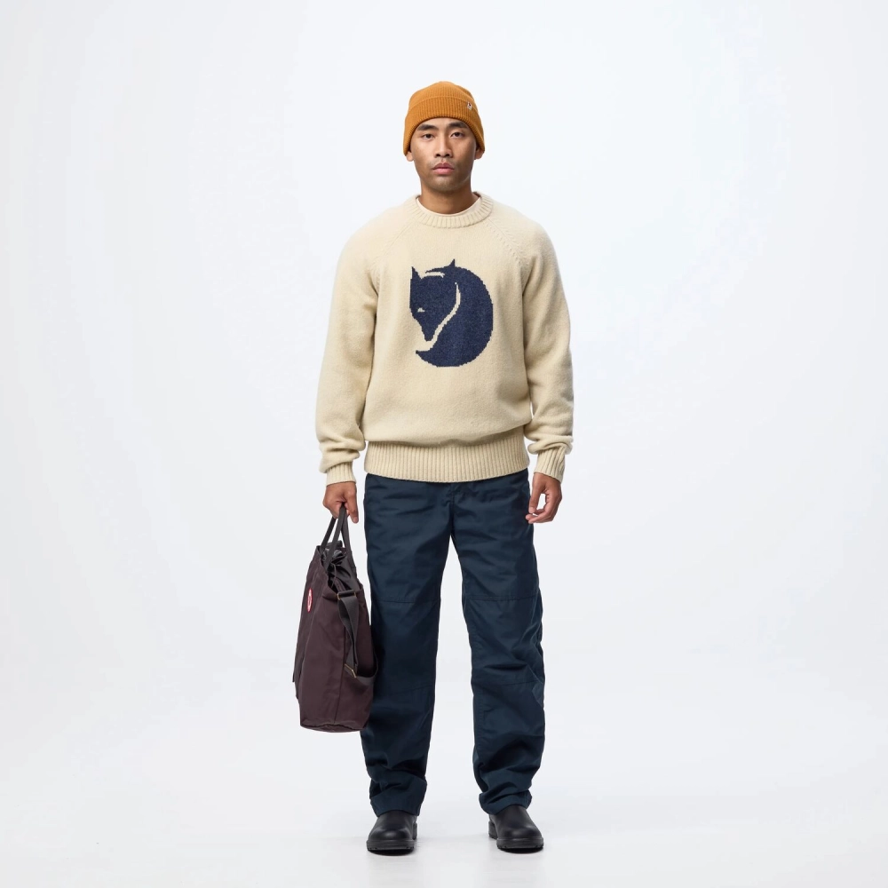 Fjallraven Logo Knit Sweater M | 191 Light Beige -3